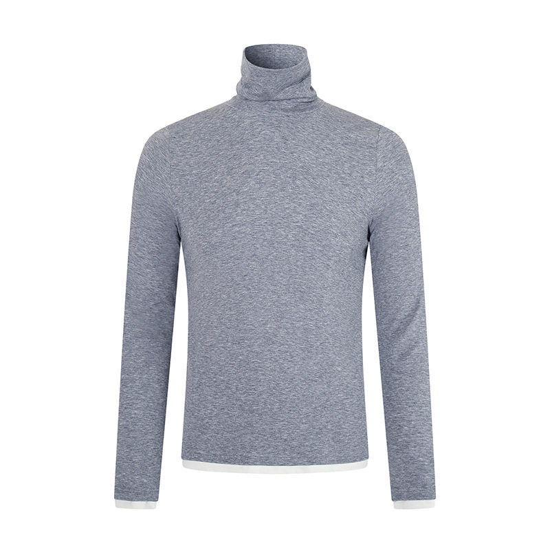 Men's Slim-Fit Turtleneck Fine Knit Shirt with Melange Jersey and Stretch Amarae