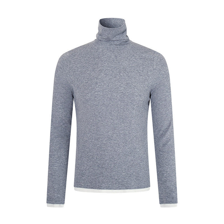 Men's Slim-Fit Turtleneck Fine Knit Shirt with Melange Jersey and Stretch Amarae