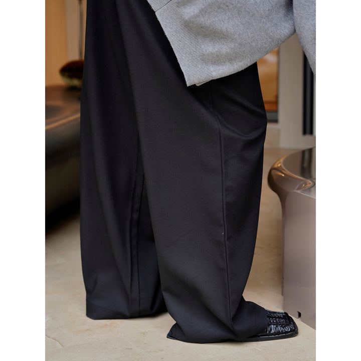 Women's High-Waisted Palazzo Suit Pants with Front Crease and Deep Crotch Amarae