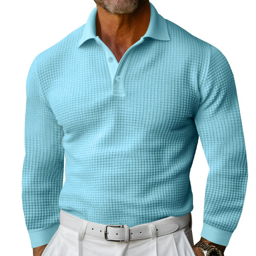 Amarae long sleeve polo shirt for men in textured fabric