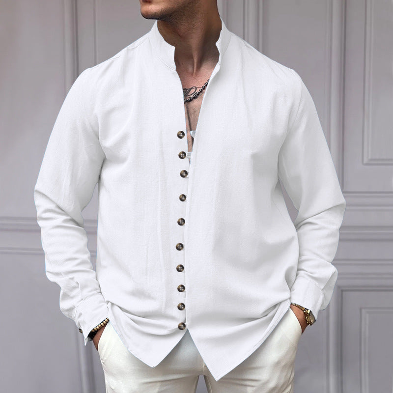 Long sleeve shirt for men with button placket and trendy high collar Lune London