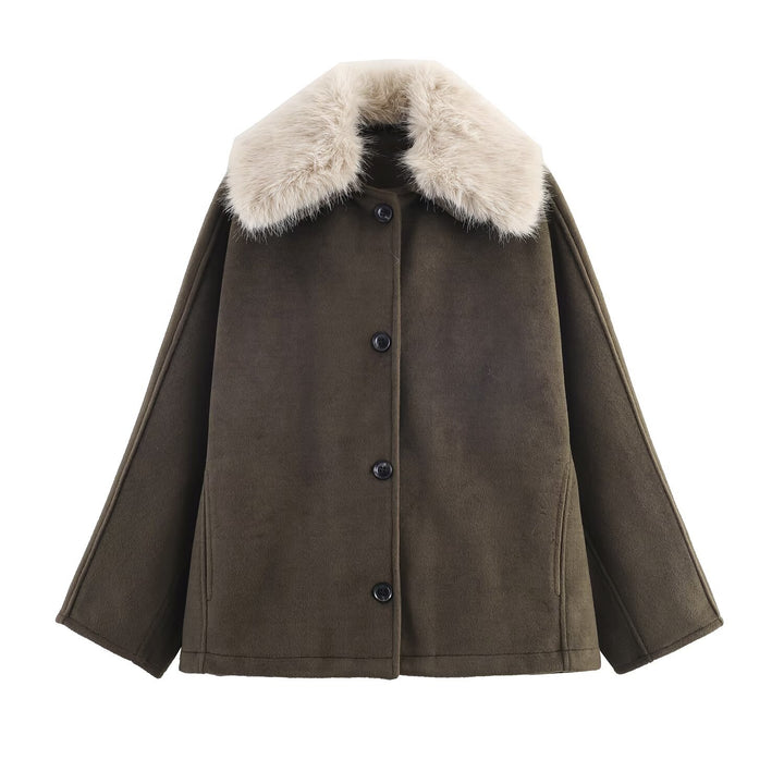 Ladies oversized elegant coat with removable faux fur collar Lune London