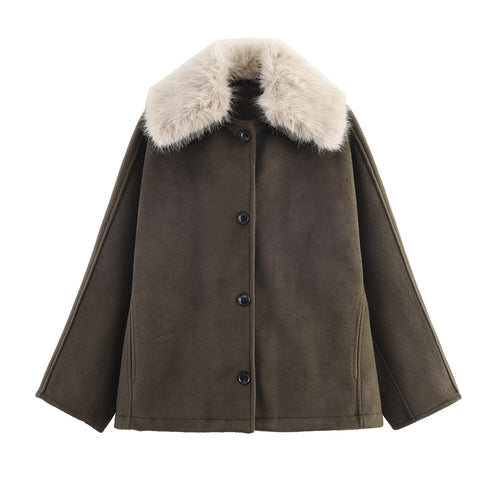 Ladies oversized elegant coat with removable faux fur collar Amarae