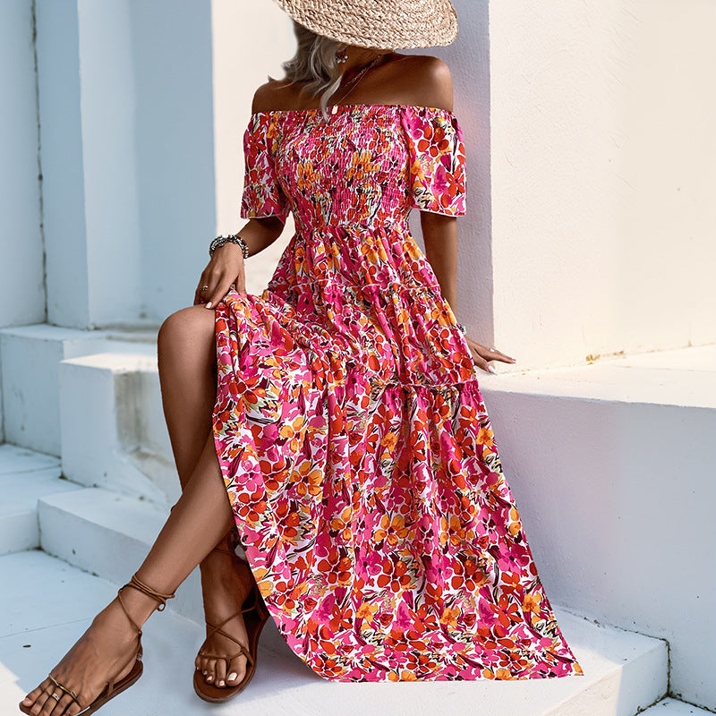 Maxi off-shoulder dress for women with layered ruffle design Lune London