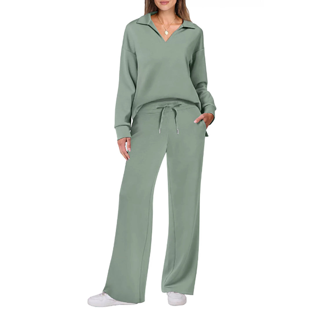 Lune London Wide Leg Casual Set for Women with V Neck
