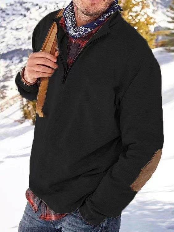 Men's fleece pullover with practical zip opening and trendy leather accents Lune London