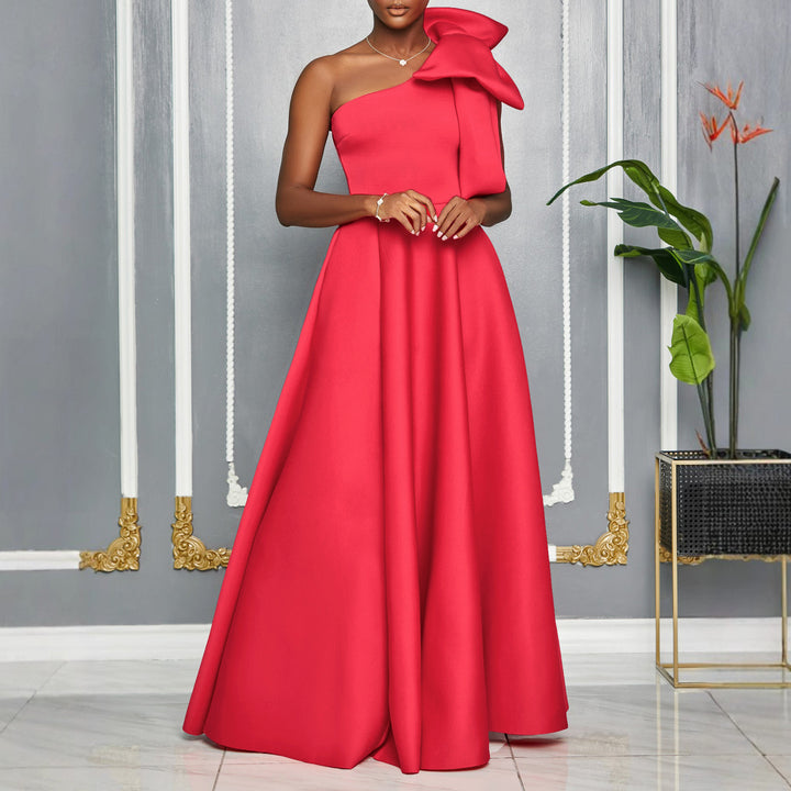 Maxi dress for women with asymmetric cut and elegant Lune London buckle