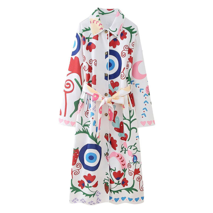 Women's Printed Maxi Shirt Coat with Waist Belt Amarae