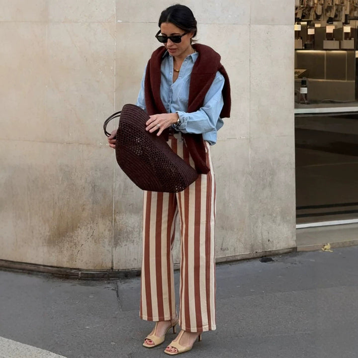 Women's Striped High-Waist Linen Pants with Wide Leg Amarae
