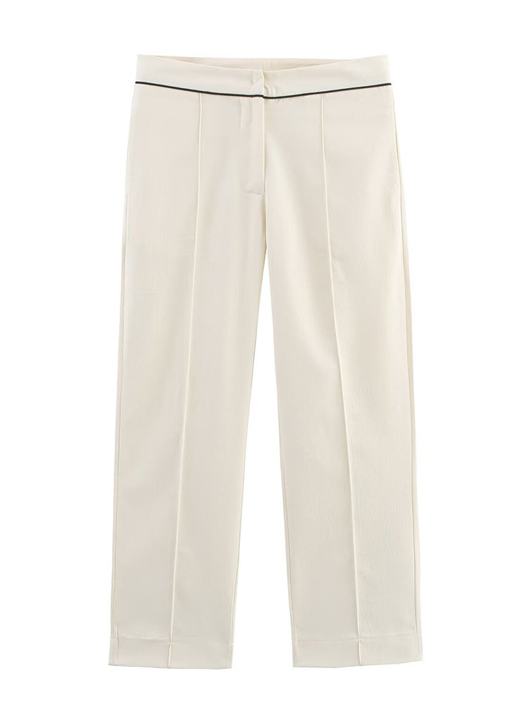 Women's cropped trousers with crease, straight leg and fine waist piping Amarae