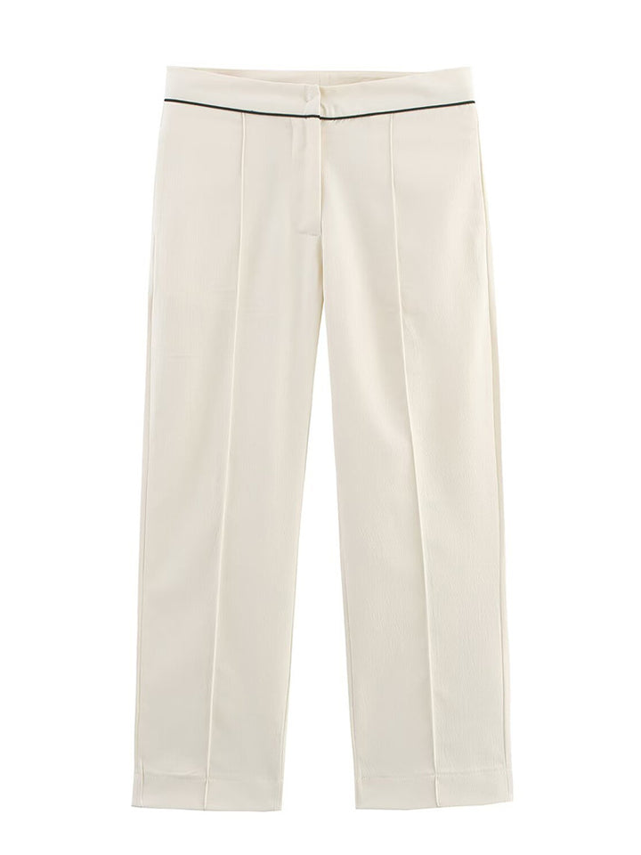 Women's cropped trousers with crease, straight leg and fine waist piping Amarae