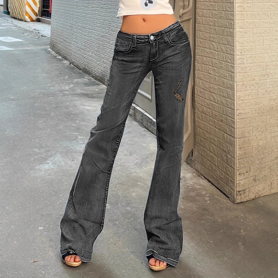 Women's High-Waisted Flared Jeans with Bell Bottoms, Subtle Embroidery & Extended Hem Amarae