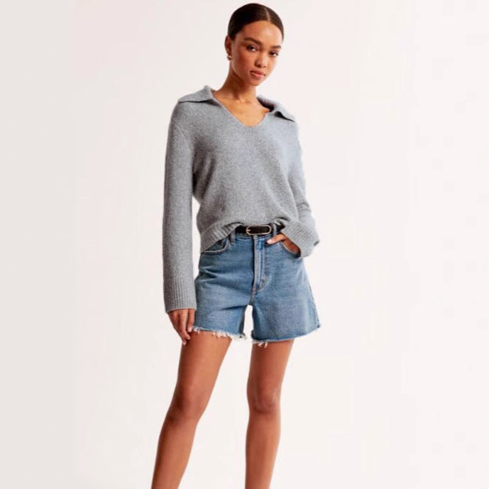 Pull femme avec large col et texture de poignet côtelé Chic & Stil