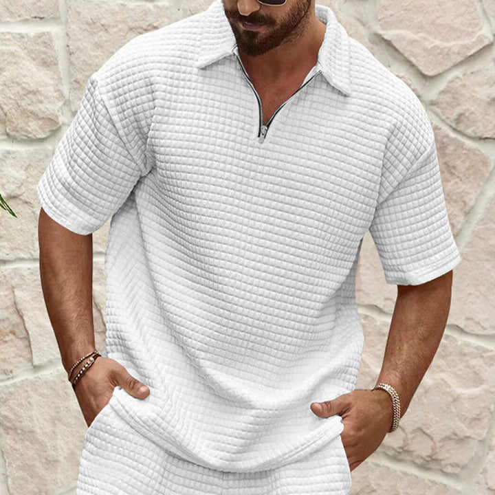 Casual short sleeve polo T-shirt for men with textured design Lune London