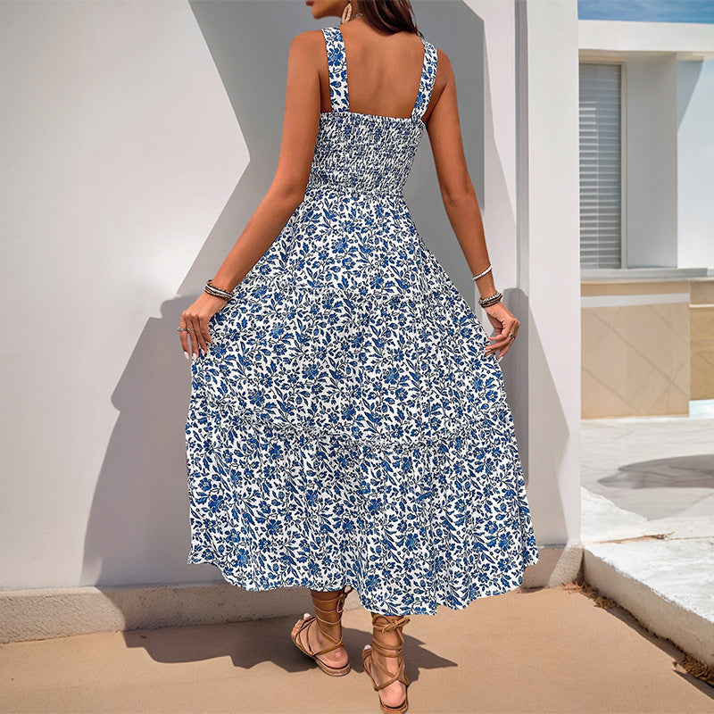 Chic Floral Print Smocked Maxi Dress for Women