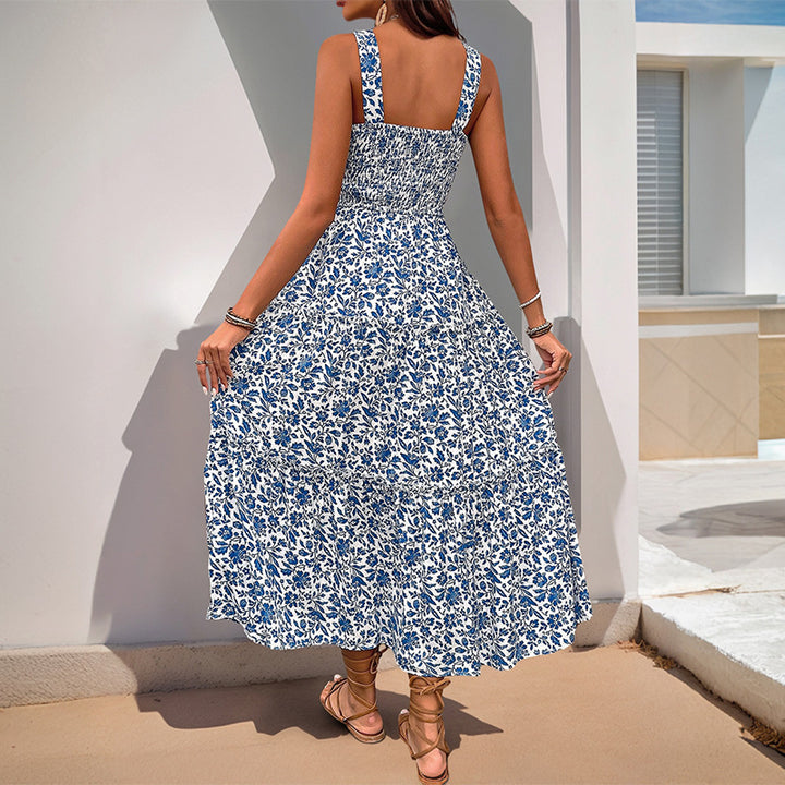 Chic Floral Print Smocked Maxi Dress for Women