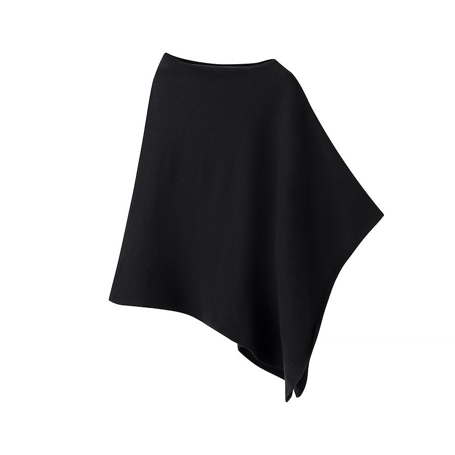 Women Fine Knit Poncho with Asymmetrical Hem and Wide Boat Neck Amarae