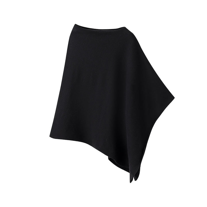 Women Fine Knit Poncho with Asymmetrical Hem and Wide Boat Neck Amarae