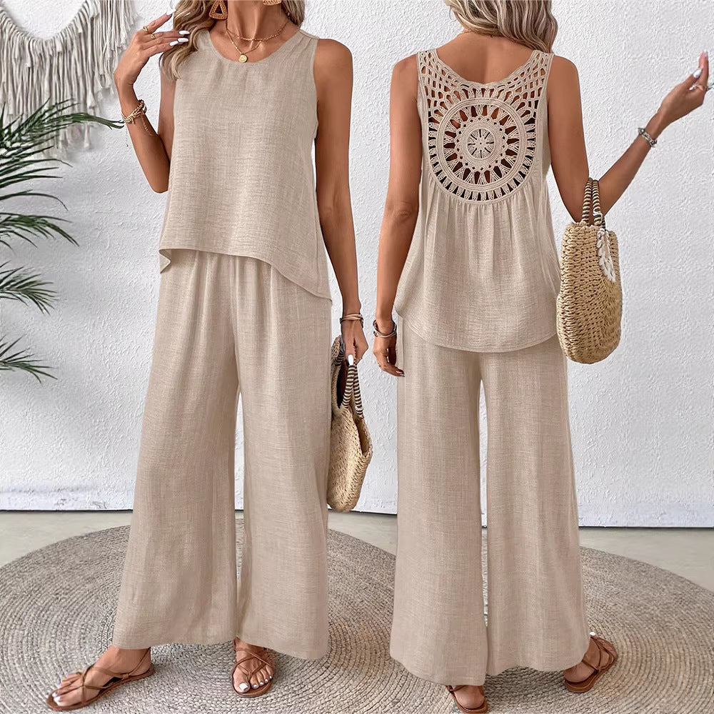 Women's airy summer set with crocheted back and loose fit Lune London