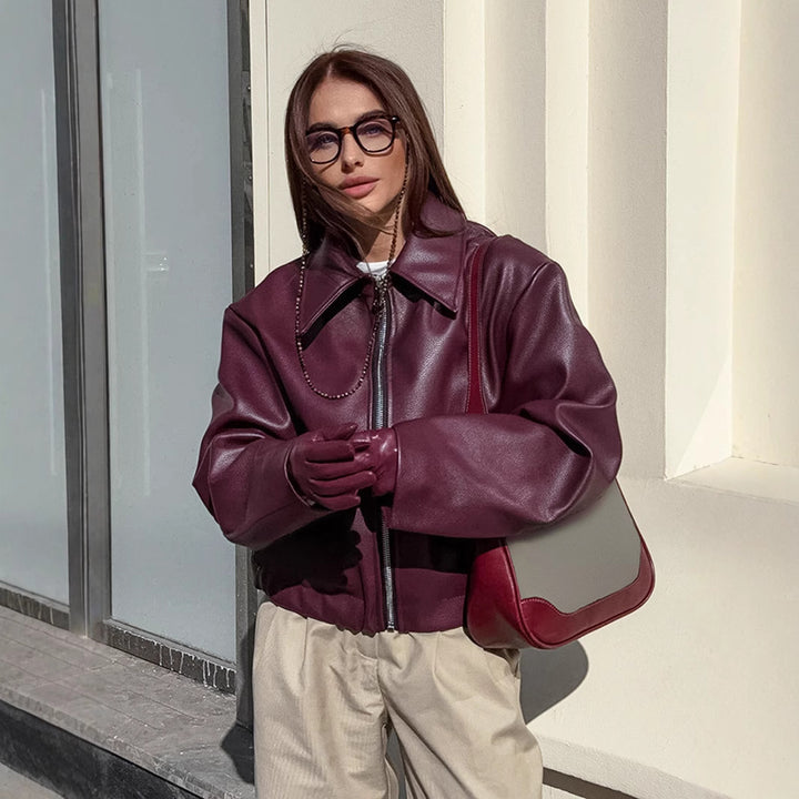 Leather jacket for women with oversized cut Amarae