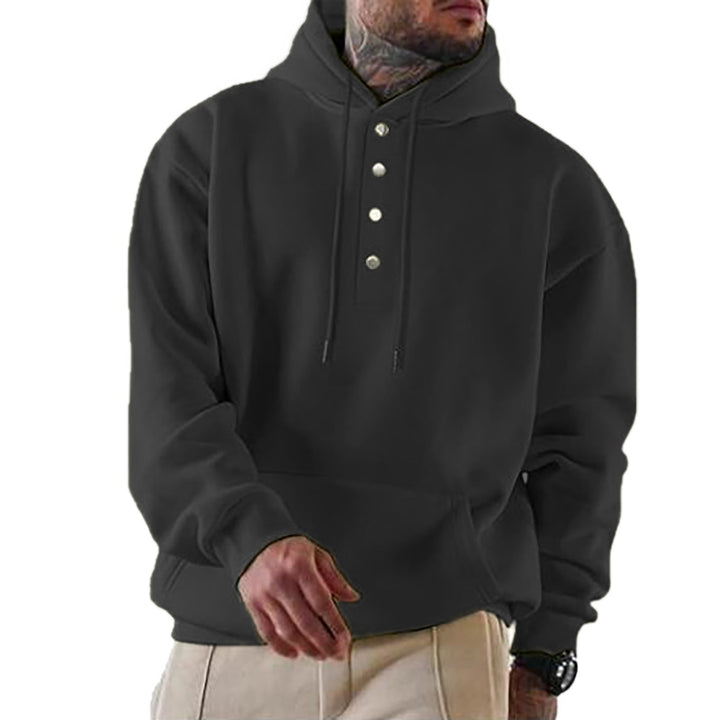 Men's Hoodie with Button Placket and Xxl Fit Chic Und Stil