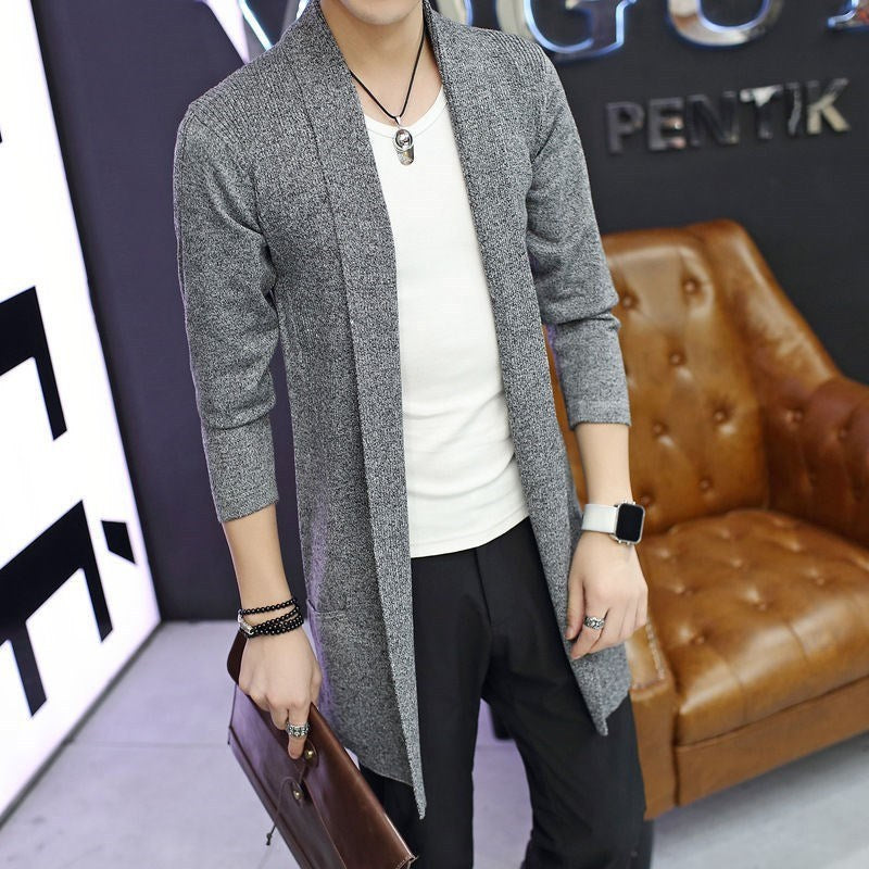 Long knit coat for men with open fronts and modern details Lune London