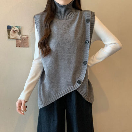 Pull en tricot pour femmes avec col haut et coupe asymétrique Chic & Stil