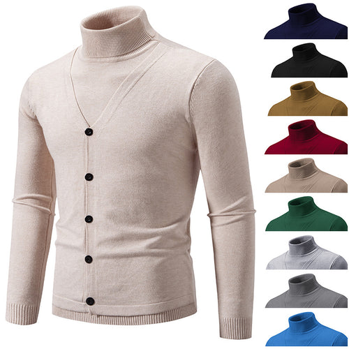 Elegant turtleneck sweater for men with front button details and fine knit texture Amarae