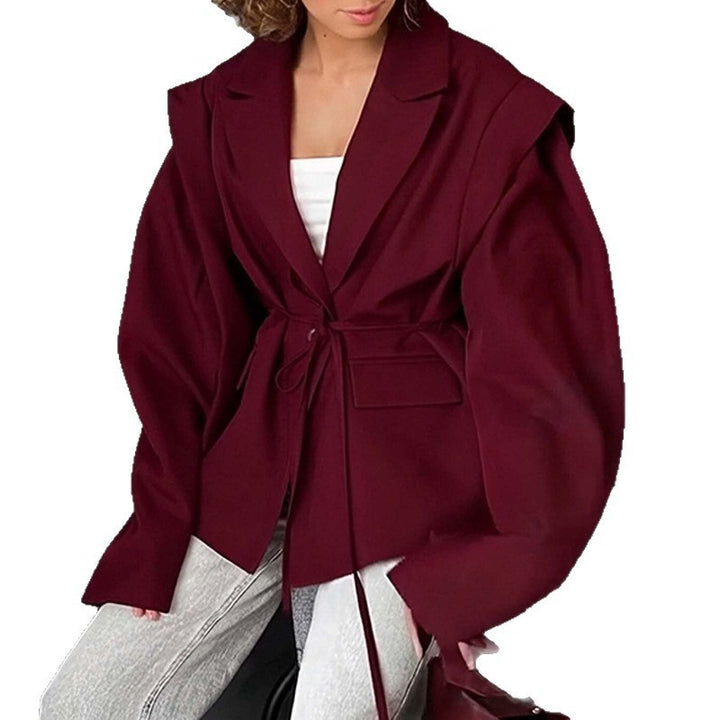 Ladies Tailored Wrap Blazer with Shoulder Pads and Tying Belt Amarae
