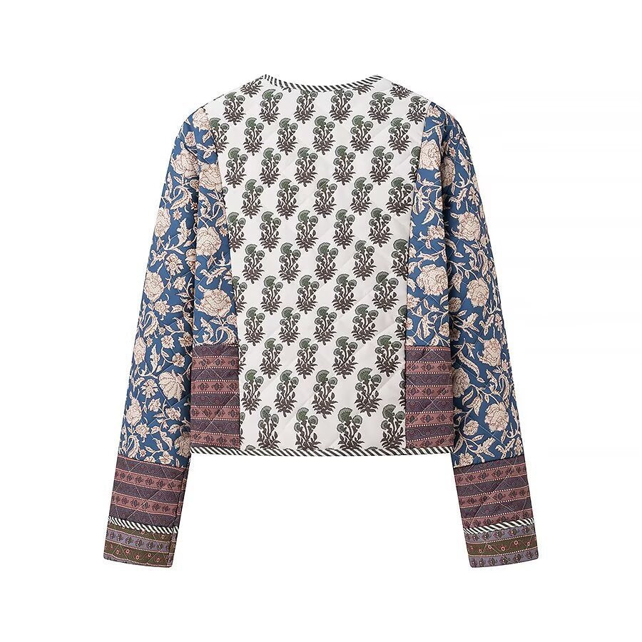 Women’s short jacket in patchwork floral print with open neckline and contrasting trimmings Amarae