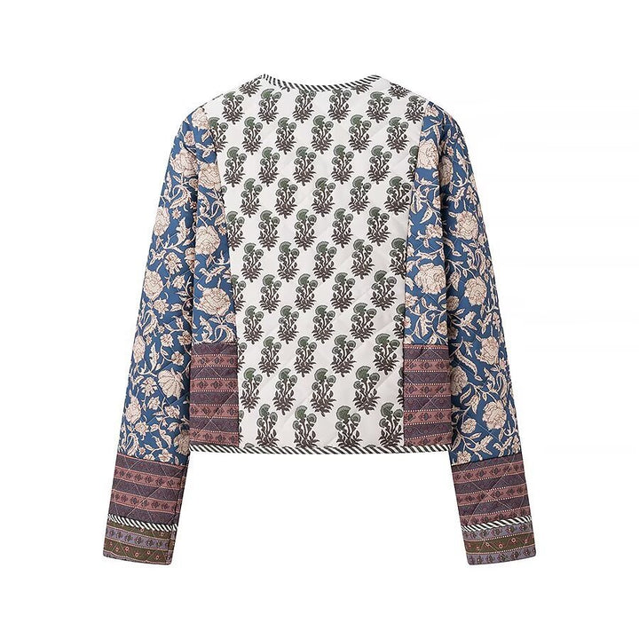 Women’s short jacket in patchwork floral print with open neckline and contrasting trimmings Amarae