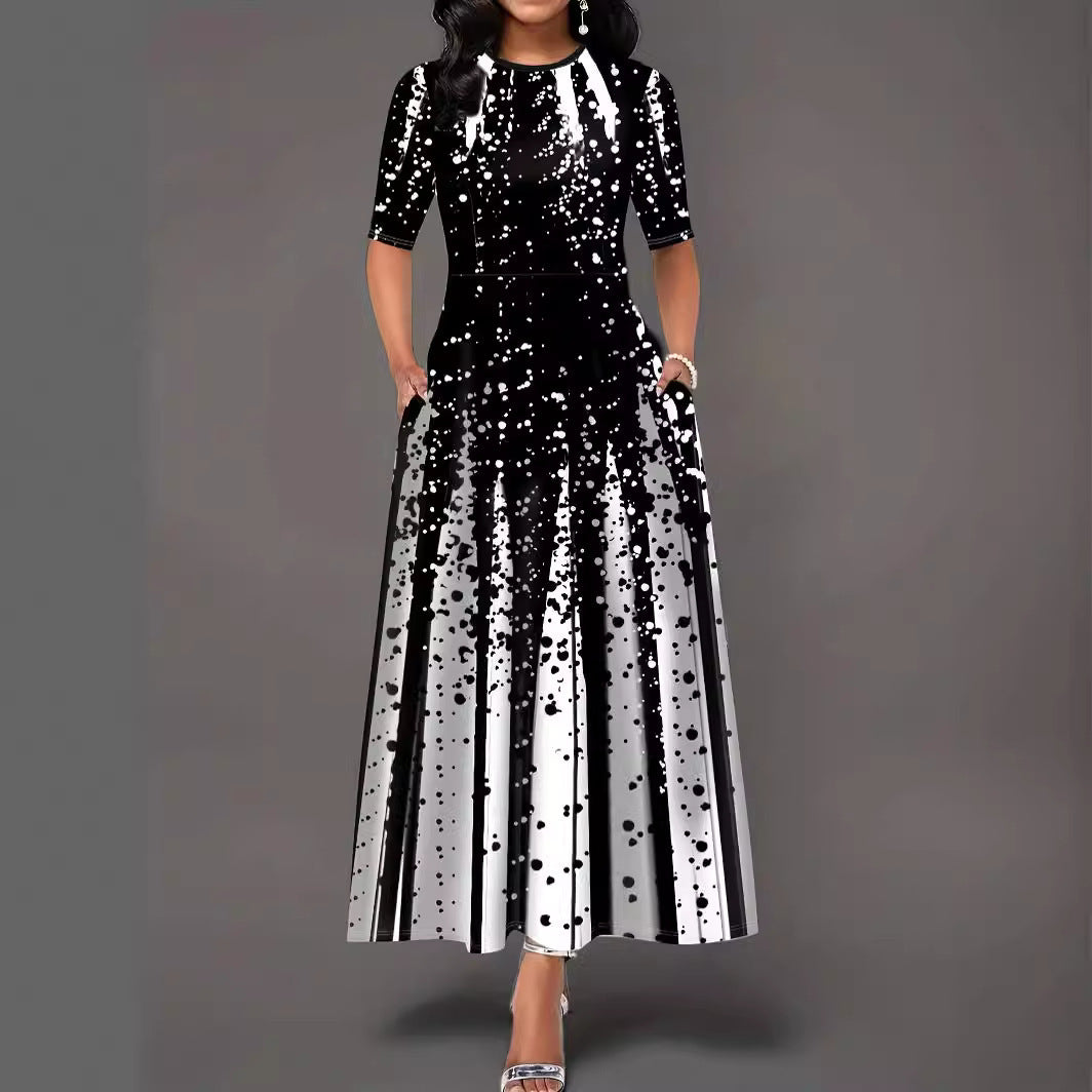 Women Elegant Maxi Dress with an eye-catching pattern and practical pockets Lune London