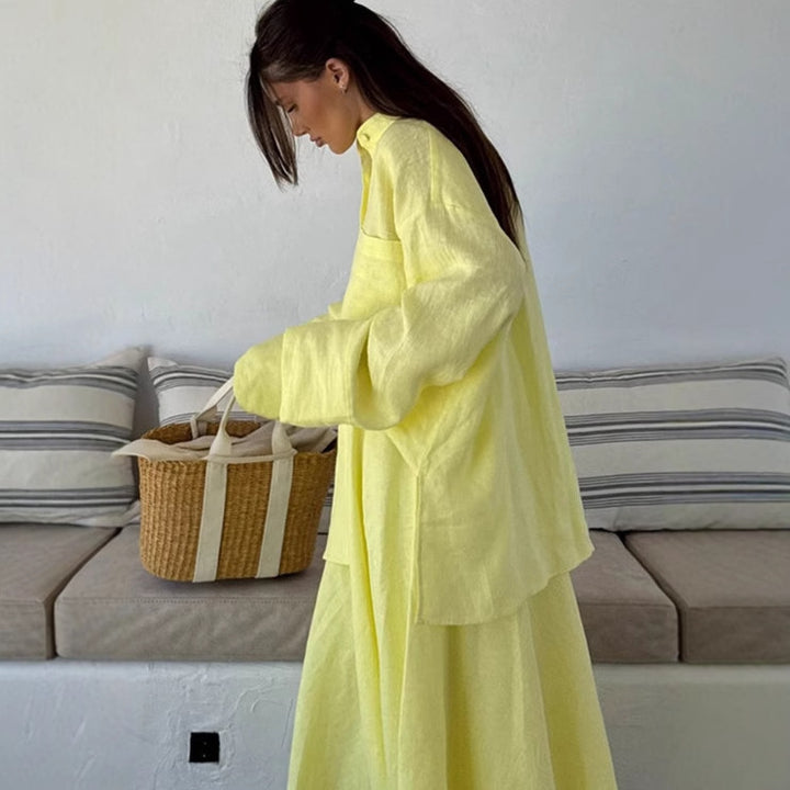 Maxi dress for women with a loose fit and casual shirt collar Lune London