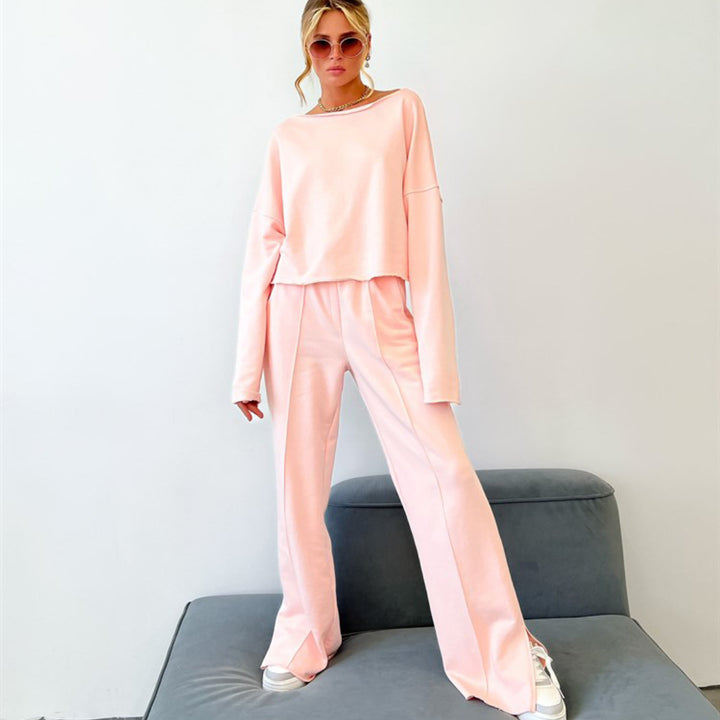 Lune London casual cropped sweatshirt and loose sweatpants set for women