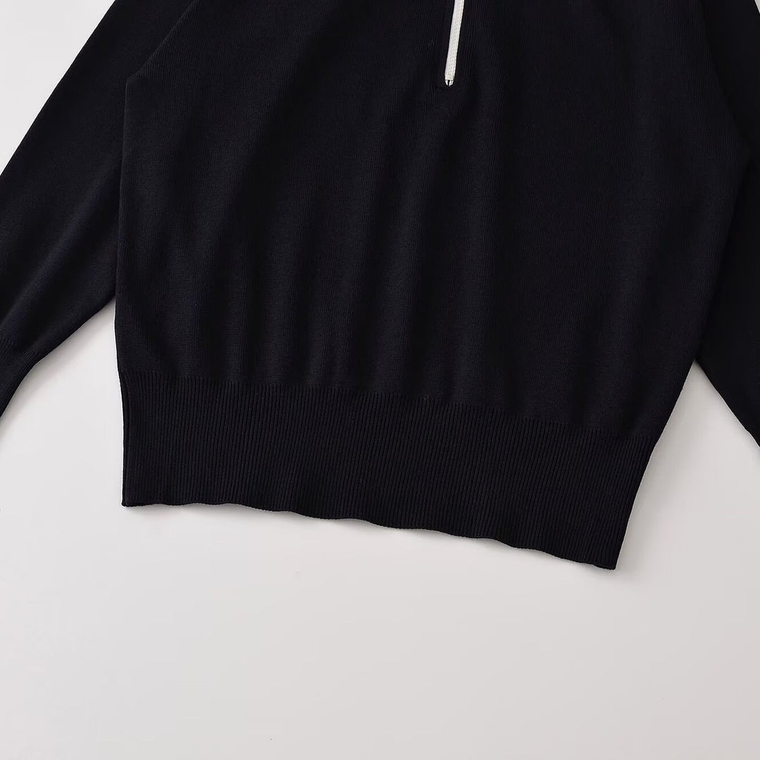 Women Oversize Half-Zip Knit Sweater with Stand-Up Collar and Ribbed Cuffs Amarae