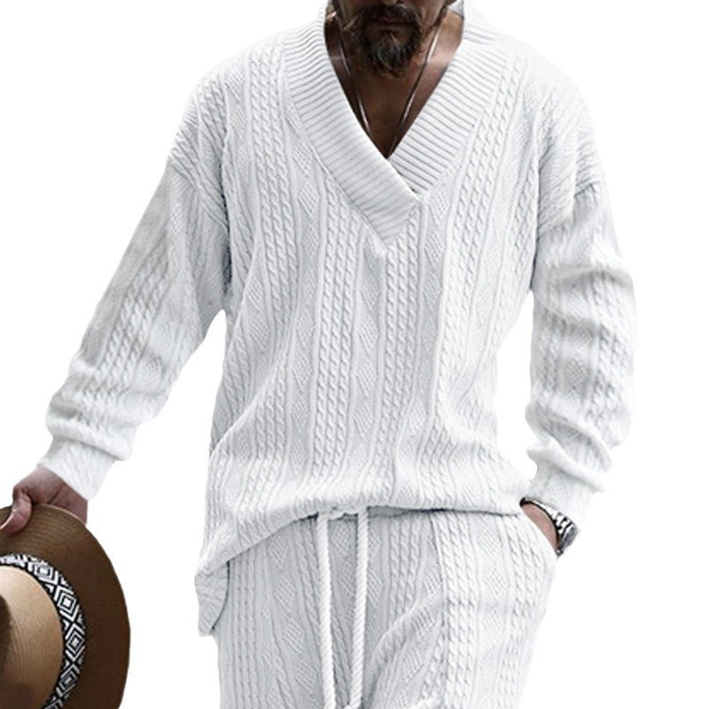 Men's casual knit sweater with V-neck and textured surface Lune London