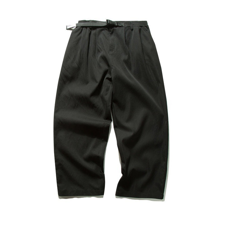 Men's Wide Relaxed Twill Pants with Elastic Waistband, D-Ring Belt, and Pleats Amarae