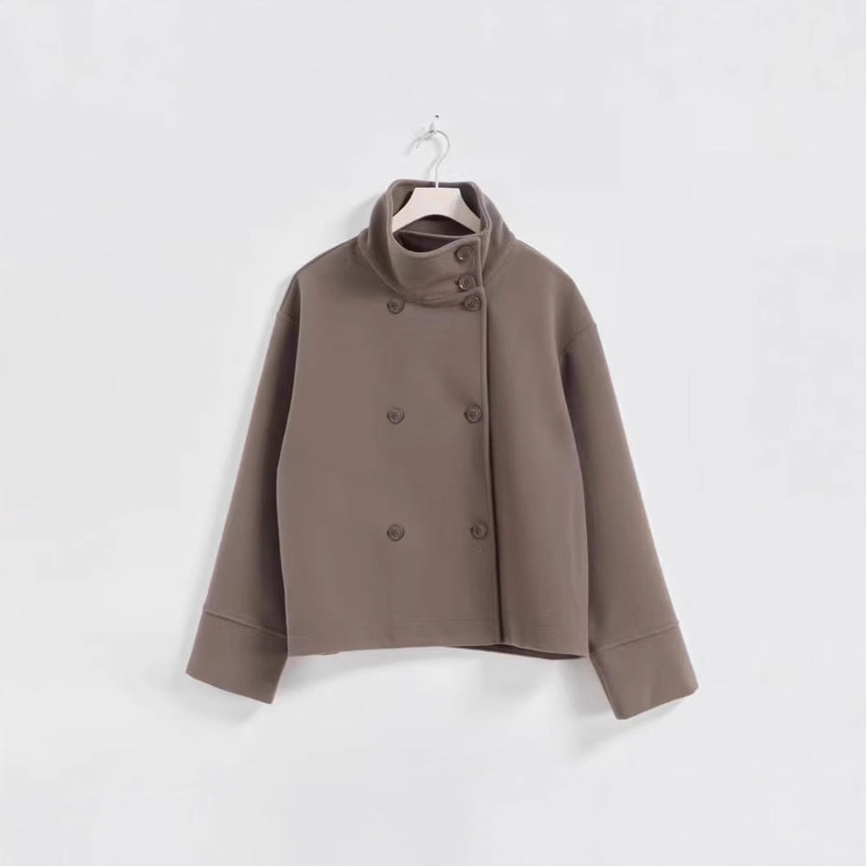 Lune London | Women's Fashion Cropped Jacket with High Collar and Double Button Placket