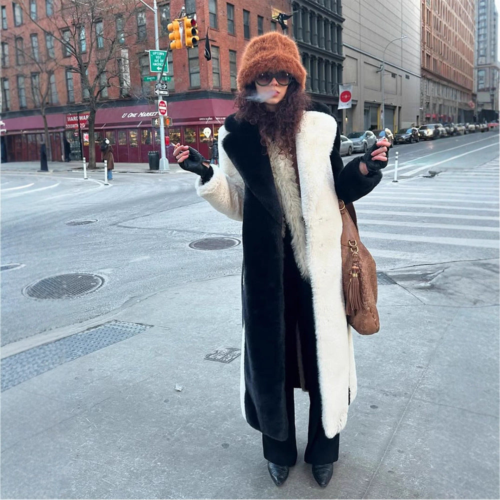 Women's Long Teddy Fur Coat with Contrast Hood Amarae