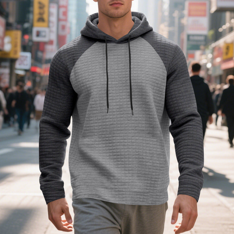 Men's textured fabric hooded sweatshirt with contrasting color sleeves Lune London