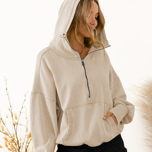 Ladies Zip Hooded Sweatshirt Sporty with Chic Casual Cut and Style