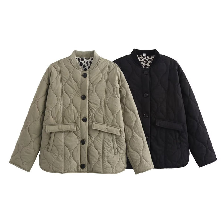 Oversized casual style quilted jacket for ladies with trendy button details Lune London