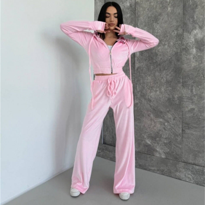 Women's Velvet Lounge Set with Tailored Hoodie and Elastic Pants Chic & Stil