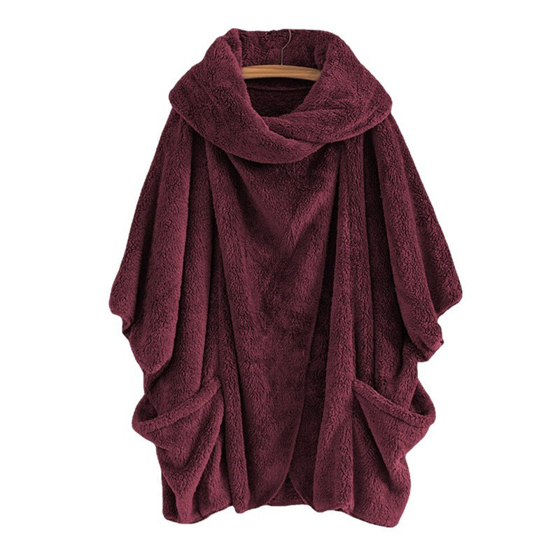 Women Oversize Cozy Poncho with large funnel neck and kangaroo pockets Amarae