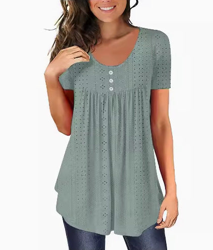 Woman Short Sleeve Button-Up Blouse Lune London