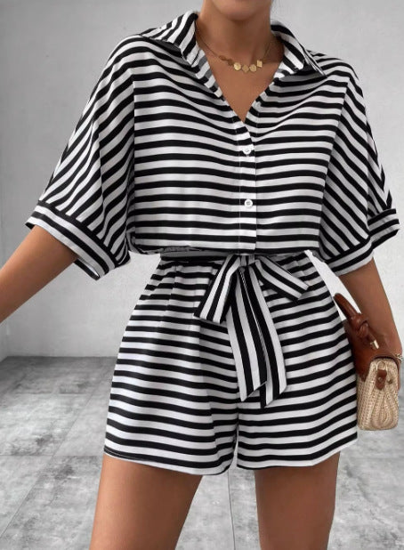 Lune London relaxed front tie striped jumpsuit set for women