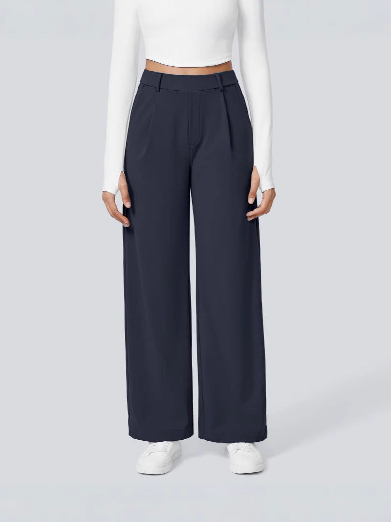 Ladies Elegant High-Waist Palazzo Pants with Front Pleats and Side Pockets Amarae