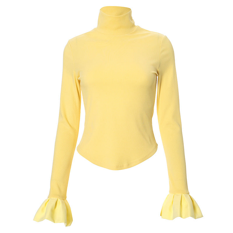 Ladies Elegant Long Sleeve Top with High Collar and Ruffled Details Lune London