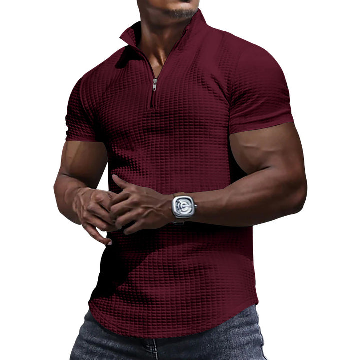 Functional short-sleeve shirt for men with modern stand-up collar and zipper Lune London