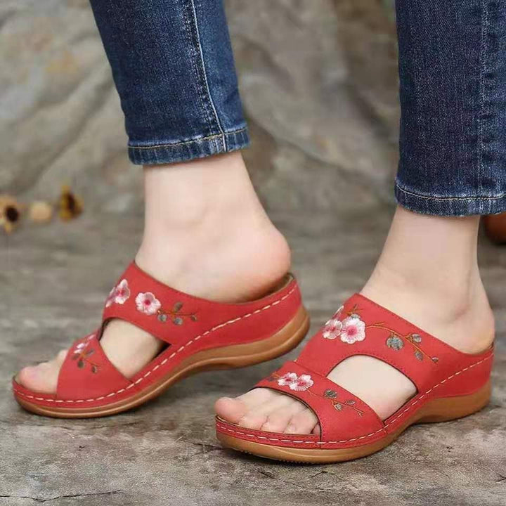 Comfortable sandals for women with floral embroidery Lune London
